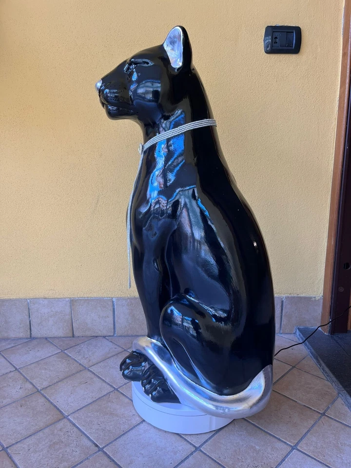 PANTERA NERA E ARGENTO IN CERAMICA ARTIGINALE IDEALE PER INTERNI - Immagine 2 di 3