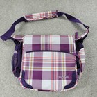 Jansport Crossbody Messenger Bag 16x13" Purple Red Plaid Zipper Pockets Lined