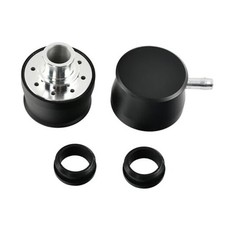 Black Aluminum Smooth Valve Cover PCV  Breather Combo with 2 Black-Smooth