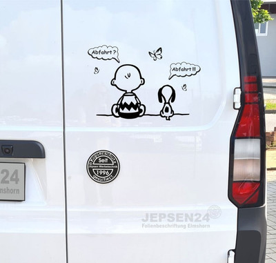 Aufkleber Snoopy Charly ca 48x32cm S086TD ABFAHRT - Auto Wohnmobil Wohnwagen Bus