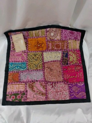 VTG Indian Throw Pillow Cover Beaded Handmade Embroidered New 