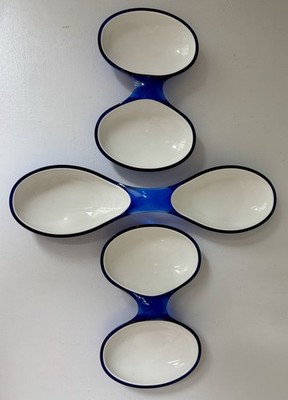 3 VTG Guzzini Blue White Interlocking Chip Dip Party Snacks Serving Bowls Italy