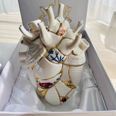 #ad Collectible Ceramic Heart Shaped Vase Desktop Decoration Gift Box Set Gift Toy $125.94