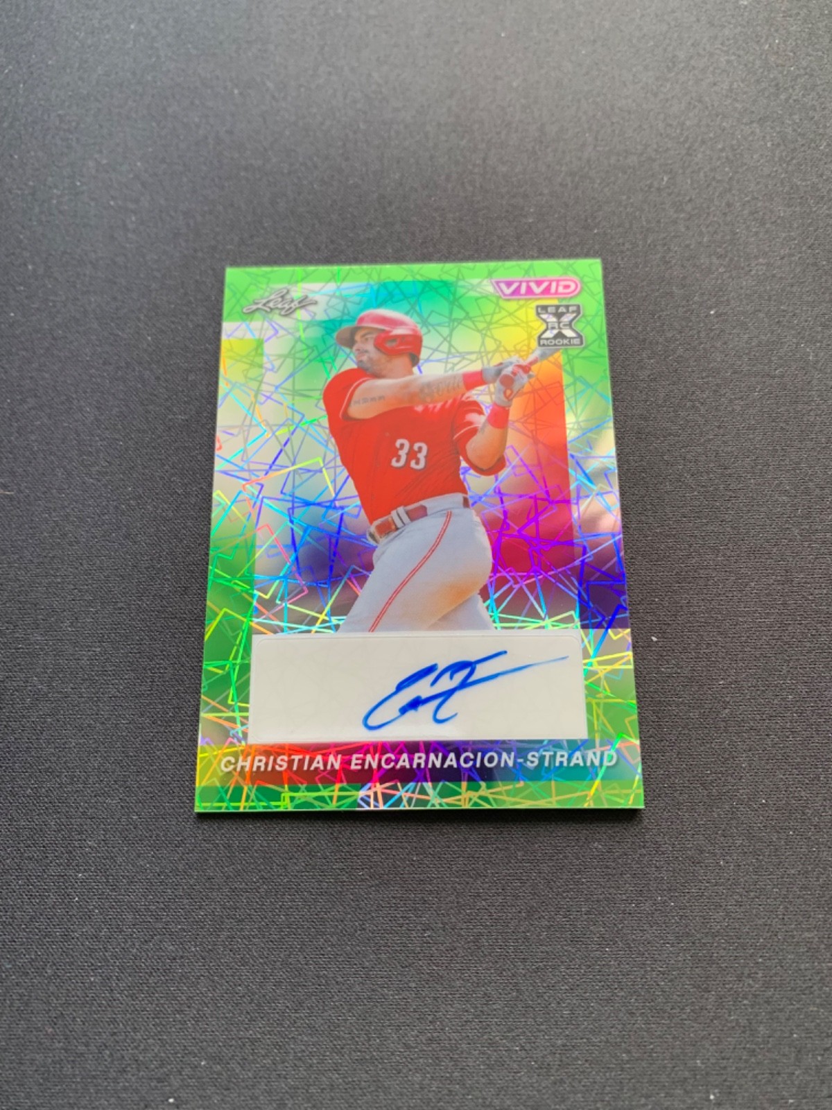 Christian Encarnacion-Strand 2023 Leaf Vivid Green Laser Auto 1/1 Reds view 1