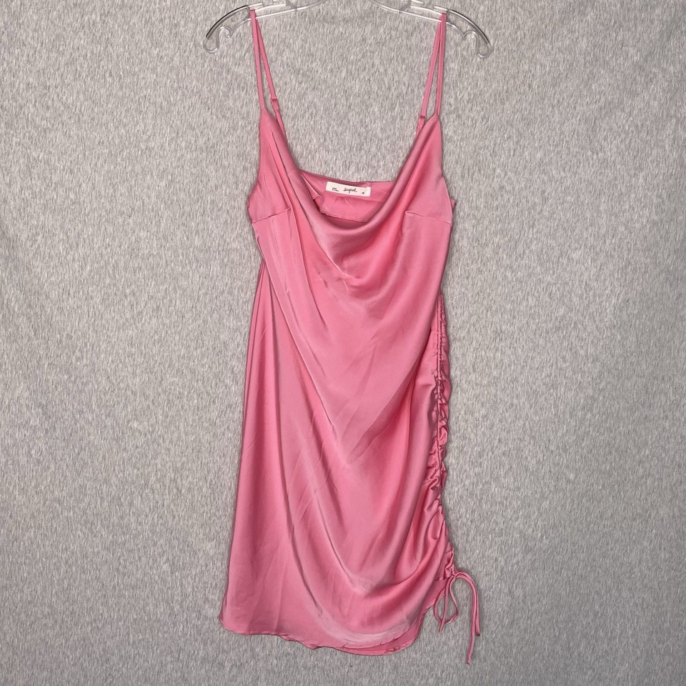 Supre Womens 10 Satin Ruched Side Slip Dress Pink Cowl Neck Party Clubwear
