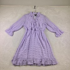 Tacera Lavender Swiss Dot Ruffle Tie Front Chiffon Dress Purple Medium
