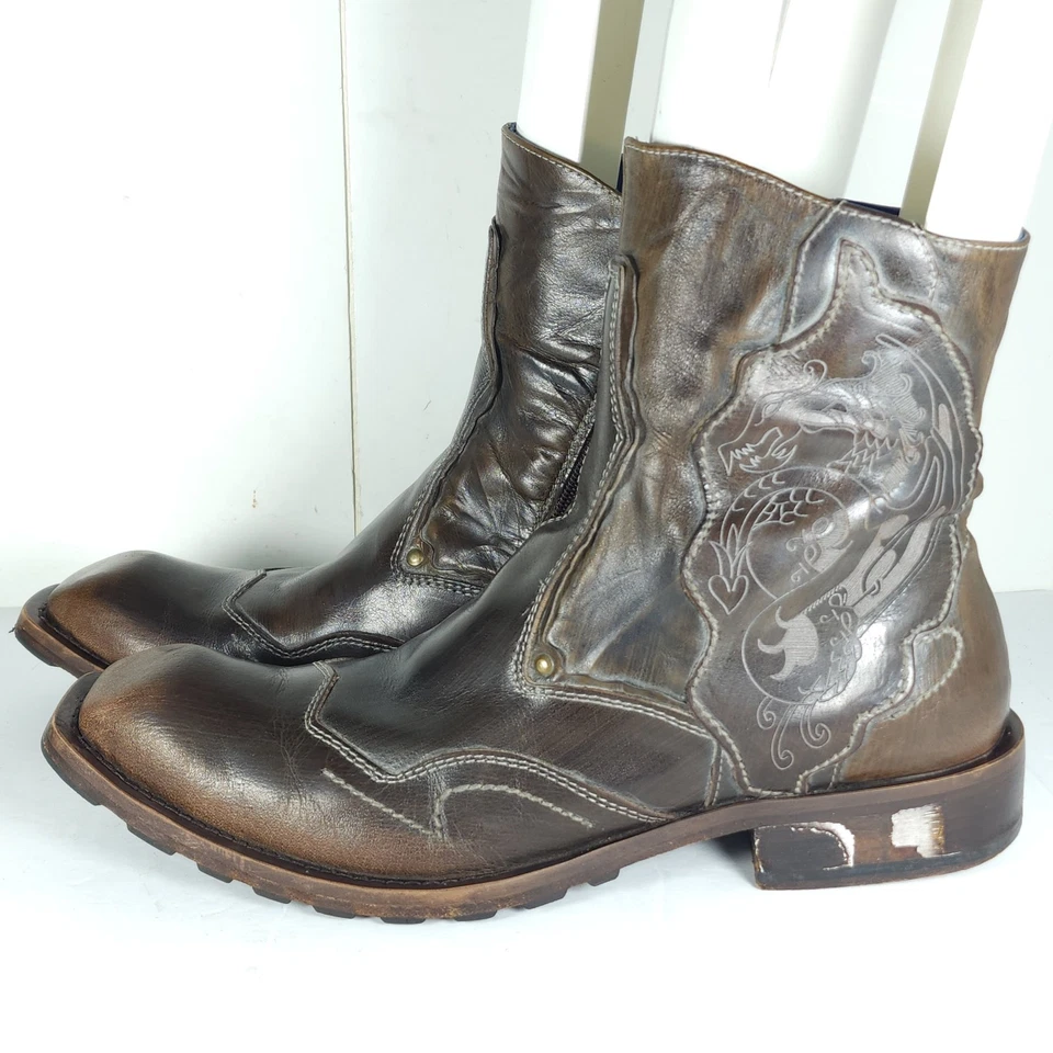 Botas al tobillo MARK NASO Rock Lives US9 de cuero marrón con cremallera lateral de dragón RARAS  Foto 2 de 4