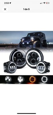 Xprite 7 inch 90W LED Headlights & 4 inch 60W Fog Lights Combo w/White Halo L...