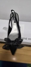 Nine West Shoes Womens Size 7 Black RILLS2 Slingback Kitten Heel Bow Pump