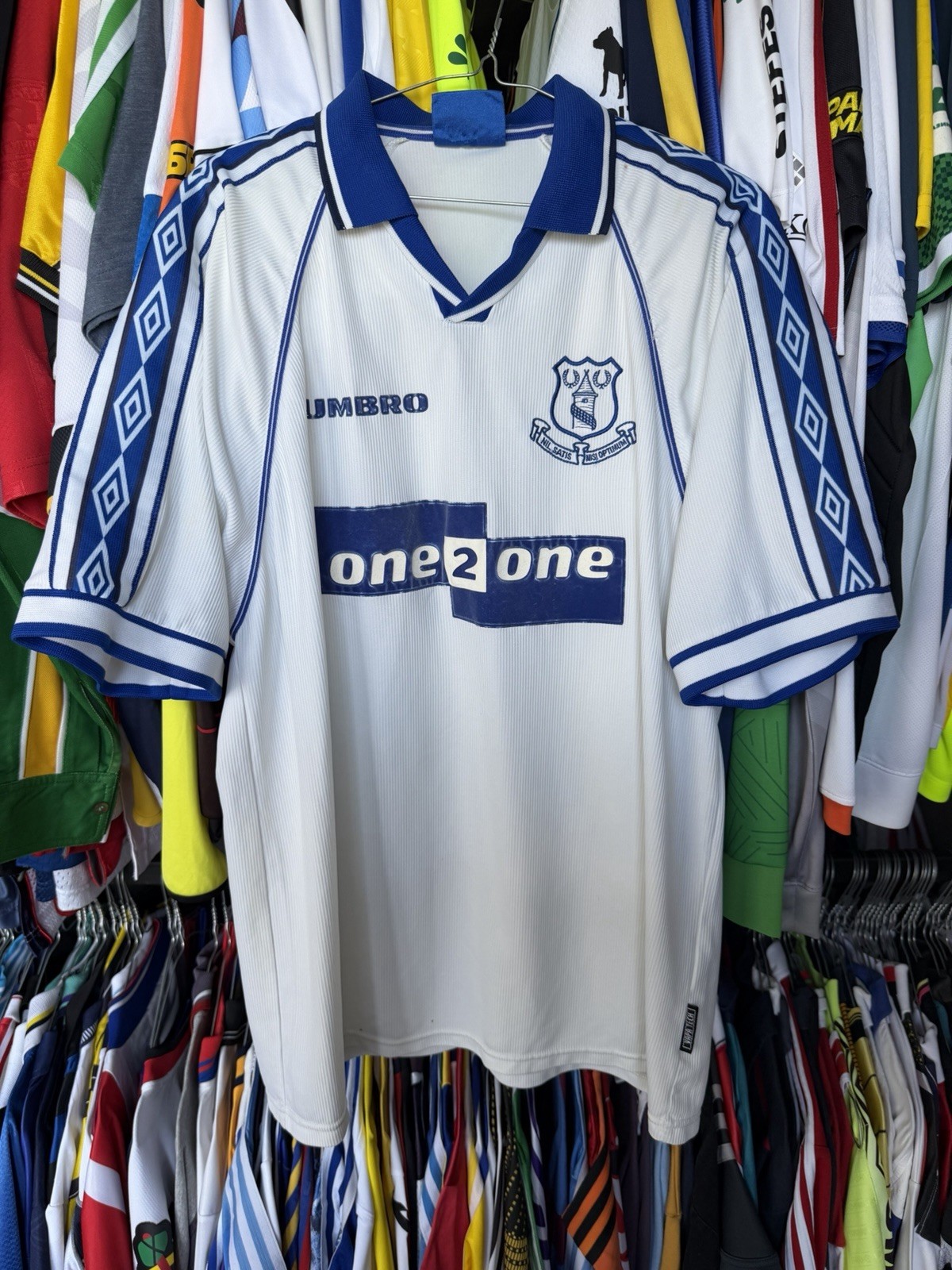 VINTAGE EVERTON ENGLAND 1998/1999 AWAY FOOTBALL SHIRT JERSEY UMBRO
