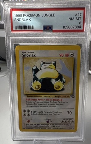 Pokémon TCG 1999 Snorlax Jungle Rare #27/64 PSA 8 Regular English