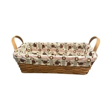 Grand Country Woven Collection Gathering Bread Basket Fabric Liner Wood Handles