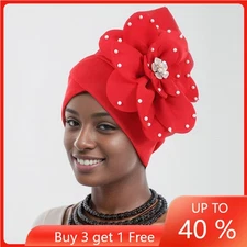 Women Hijab Flower Cap Aso Oke African Headtie Auto Gele Headwear Turban Hats