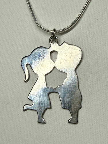vtg First Kiss Silhouette Boy Girl kissing 18" silver necklace marked 925