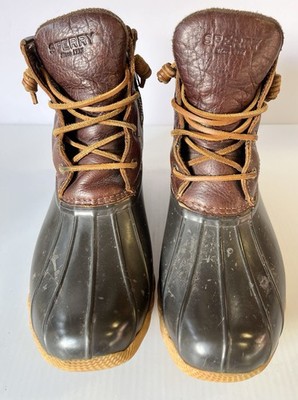 Women's Sperry Size 8M Saltwater Duck Boot in Tan/Dark Brown STS91176