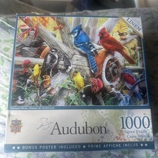 Audubon Linen Backyard Birds 1000 piece Puzzle Complete w/ Poster