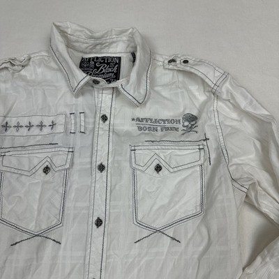 Affliction Shirt Mens Large Embroidered Run Free Black Premium Chest Pockets