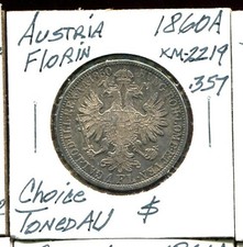 AUSTRIA 1 Florin Silver KM-2219, 1860-A in Choice toned Almost Unc condition
