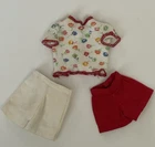 Barbie Doll Clothes: Vintage Shorts, 1 With Zipper, Flowered Top Red Trim