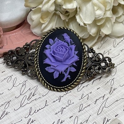 Purple Black Gothic Rose Cameo Lotus Festival Viking Pin Hair Clip Jewelry Comb