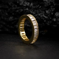 Men's Iced Channel Set Cz Baguette 14K Gold Plated Eternity Band Statement Ring