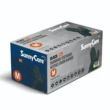 100 SunnyCare® 8Mil Black Diamond Textured Nitrile Exam Gloves Powder Free  - M