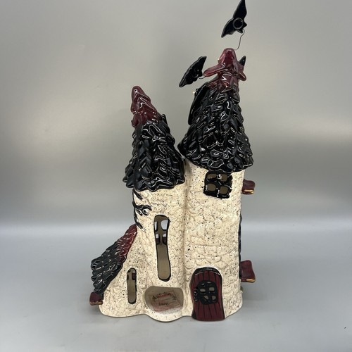 Portacandele Tealight Castello Fantasmi Pipistrelli Halloween 12" Ceramica Cielo Blu 2010 - Foto 4 di 10