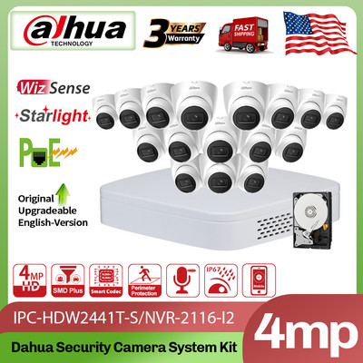 Lot Dahua 16CH NVR Lite Security Video Recorder 4MP Starlight Camera System Kit