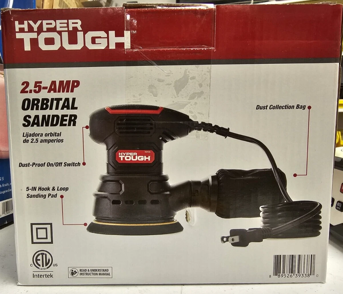 Hyper Tough 1.5 Amp Corded Detail Sander with Dust Bag, Vacuum Hose Adapter & 3 Sanding Sheets (60, 80 & 120 Grit)