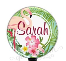 Flamingo Badge Holder, Tropical Retractable Badge Reel, Flower Badge Holder 4378