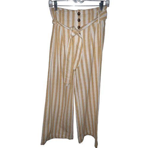 Harper Heritage Leinenmischung gelb weiß Streifen weites Bein Hose Gürtel Damen Small