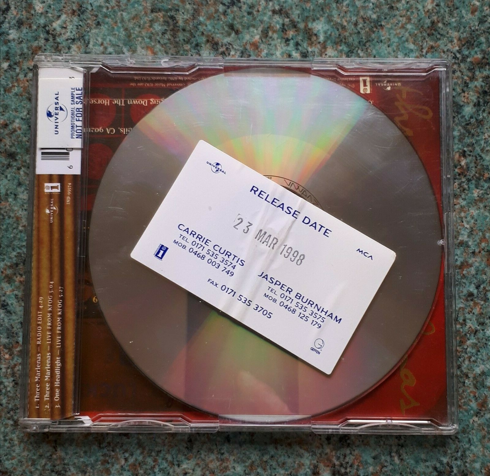 The Wallflowers Three Marlenas UK CD Single 1998 with Release Date on