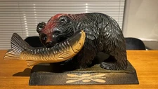 Vintage Antique Retro Wooden Carved Bear Folk Craft Hokkaido Japan