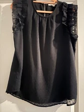 Loft Sleeveless black Blouse Ruffle sleeves medium 