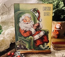 RETRO  Santa, CHRISTMAS WISHES,  Tired Santa, Handcrafted Plaque / Sign