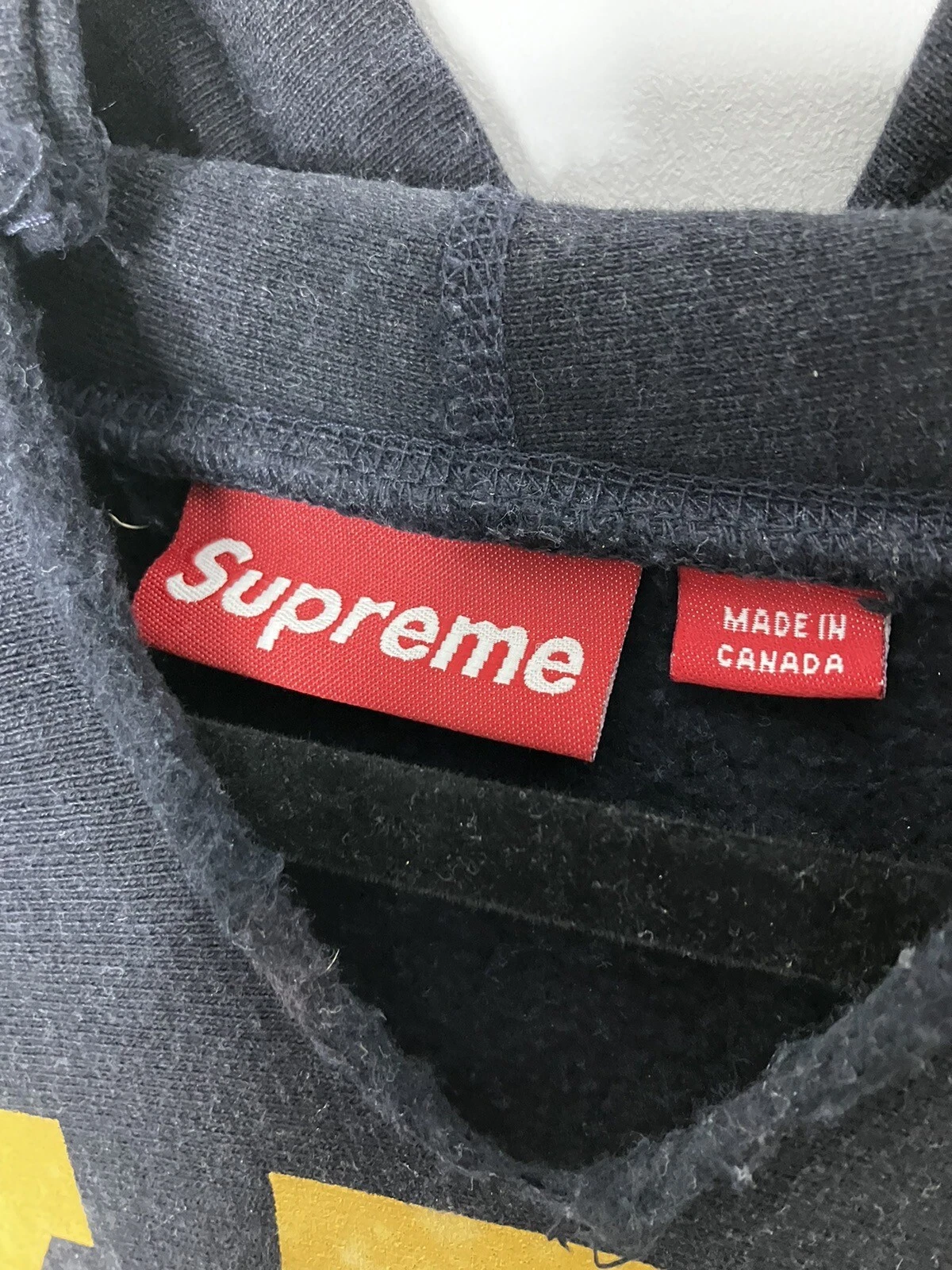 Felpa con cappuccio uomo Supreme KRS ""Knowledge Reigns Supreme"" grande navy rara vintage