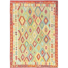 6'8" x 9'10" Colorful Afghan Kilim Soft Wool Hand Woven Reversible Rug R85704