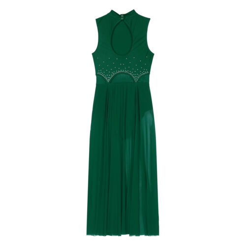 Womens Lyrical Dance Leotard Dress Mock Neck Sleeveless Lace Mesh Skirt Costume - Picture 105 of 133
