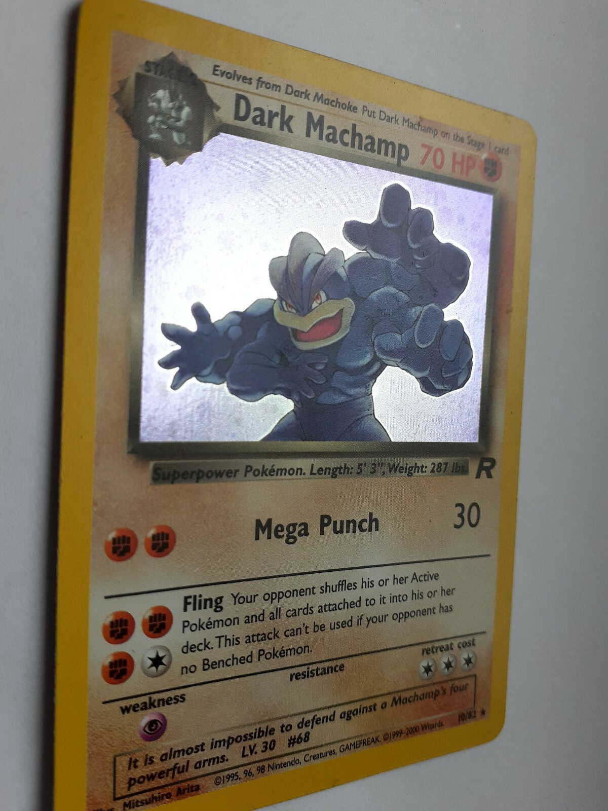 Details zu Pokemon 1998 Basic 70HP Shiny foil Dark Machamp 1st base holo card 10/82 -9/10 Beliebte große Angebote
