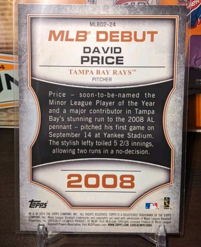 David Price 2016 Topps Serie 2 MLB Debut Plata #MLBD2-24 Tampa Bay Rays 💎💎💎 - Imagen 2 de 2