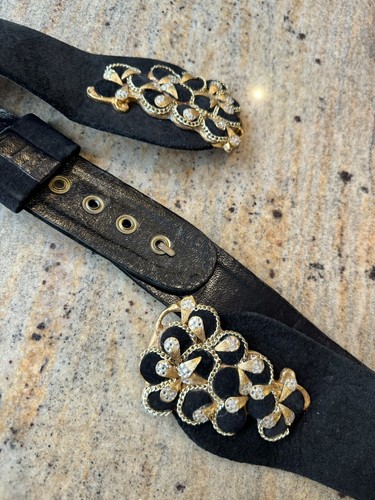 vintage henryks bijoux 1980s belt Suede black and gold Belt - Picture 6 of 10