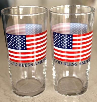 VTG GOD BLESS AMERICA Libbey FLAG Patriotic Tumbler Glass Beer Water 20oz NEW!!