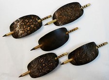 2 Large Hand Crafted Leather Stick Hair Barrette, Ponytail, Oval Many Designs
