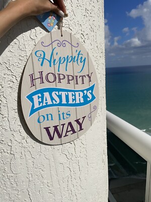 New Easter Egg Shaped Sign Hanging Wall Door Decor 13.5'' Glitter Sparkling Gift