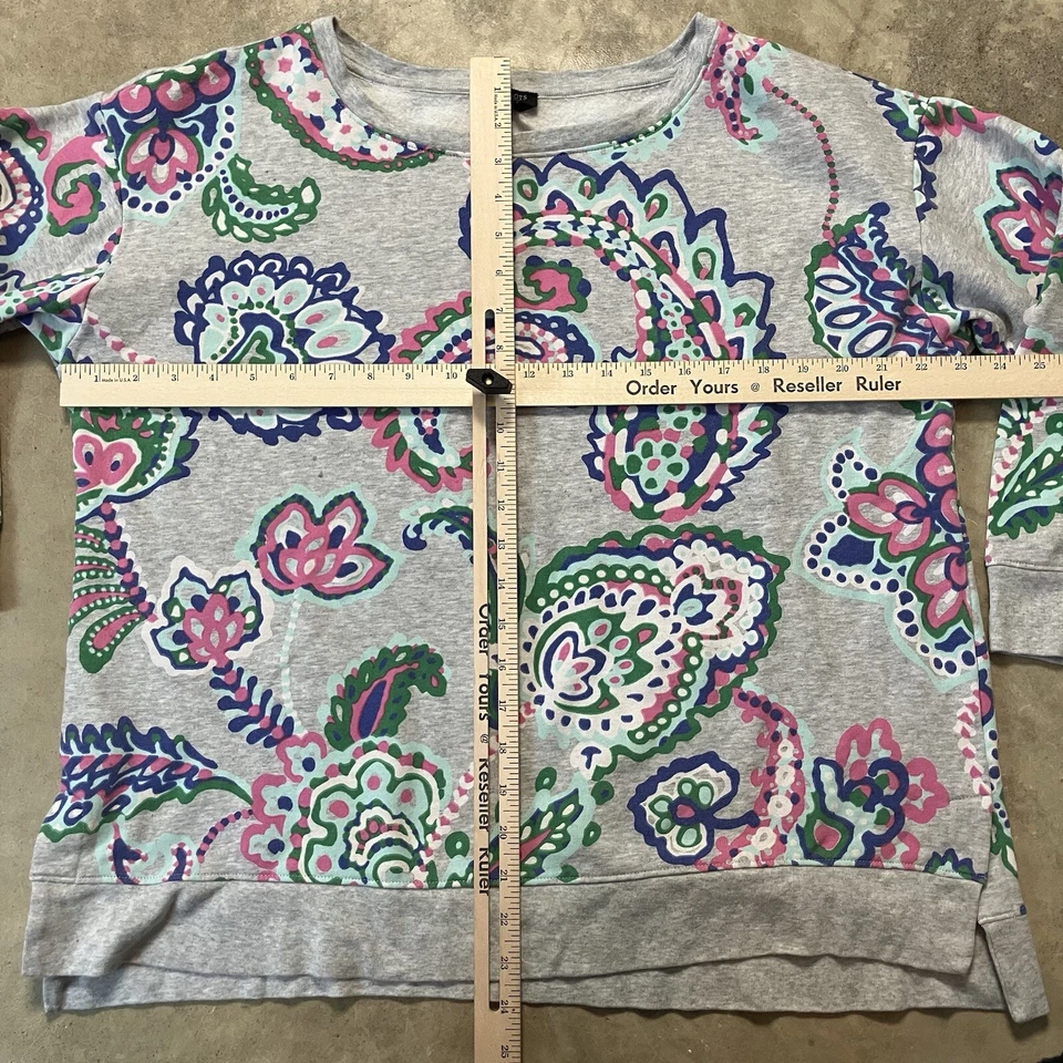 Sudadera Talbots Mujer Plus X Gris Estampado Paisley Multicolor Relajado Salón Foto 2 de 4