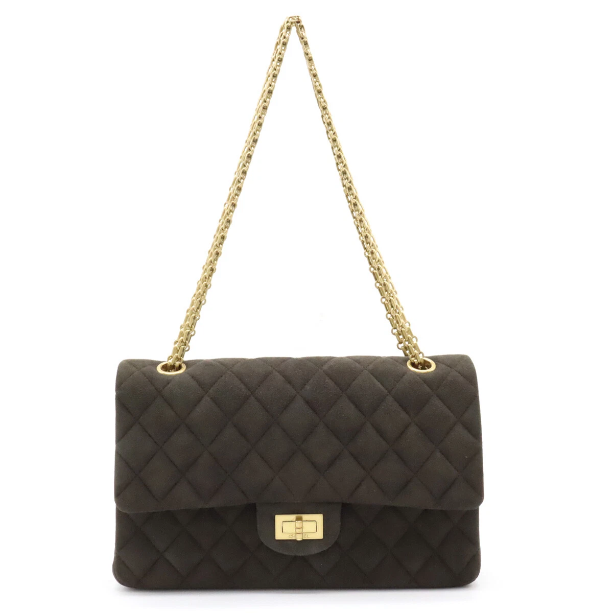 Bag CHANEL Matrasse Shoulder Bag Chain Suede Charcoal Gray Gold A11444 Used