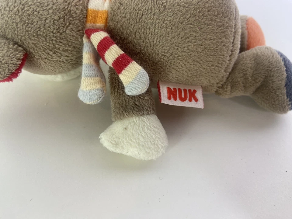 Oso Nuk Peluche Marrón Crema Rojo Azul Orejas Bufanda Sonajero Peluche Bebé Juguete Foto 4 de 4
