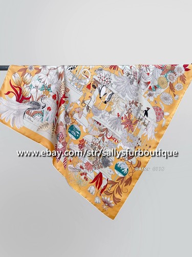 Sallys Boutique 14~18 Momme Twill Silk Wrap Scarf Flower Animals Print Shawl 35" - Picture 9 of 32