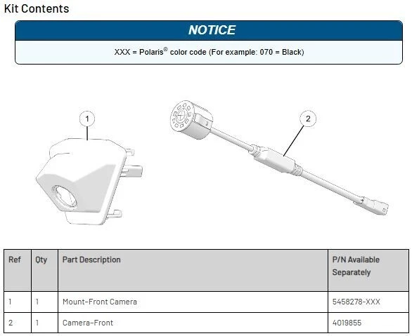 Kit de cámara frontal 2024-2025 Polaris RZR XP 1000 / XP 4 1000 - OEM Polaris 2889169 Foto 3 de 4