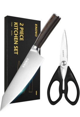 Enowo 2 PCS Chef Knife Set, Ultra Sharp 8 Inch Kitchen Knife Set Kitchen Scissor